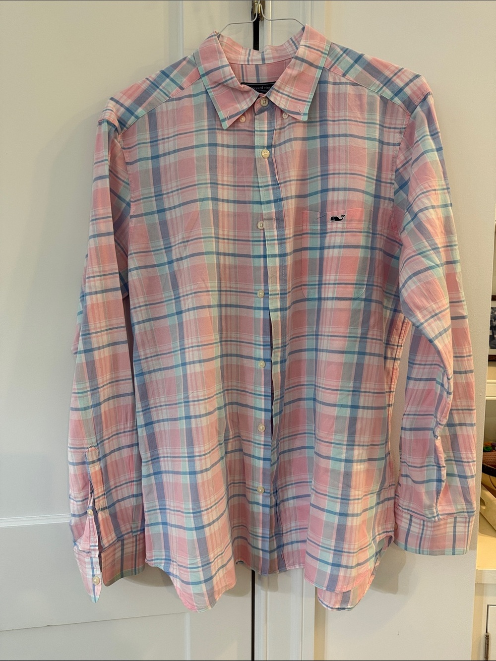 Vineyard Vines Pink and Light Blue Plaid Button-Down Shirt